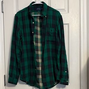 Polo by Ralph Lauren Men's Green and Blue Check Shirt